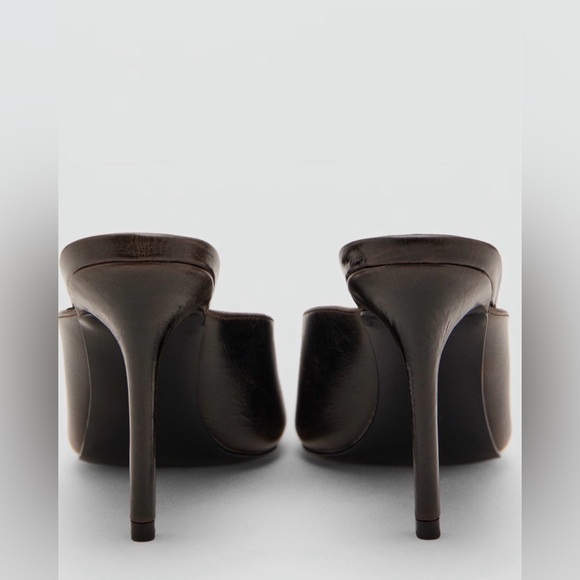 Mango Dark Brown Peep-Toe Mules - Picture 4 of 5